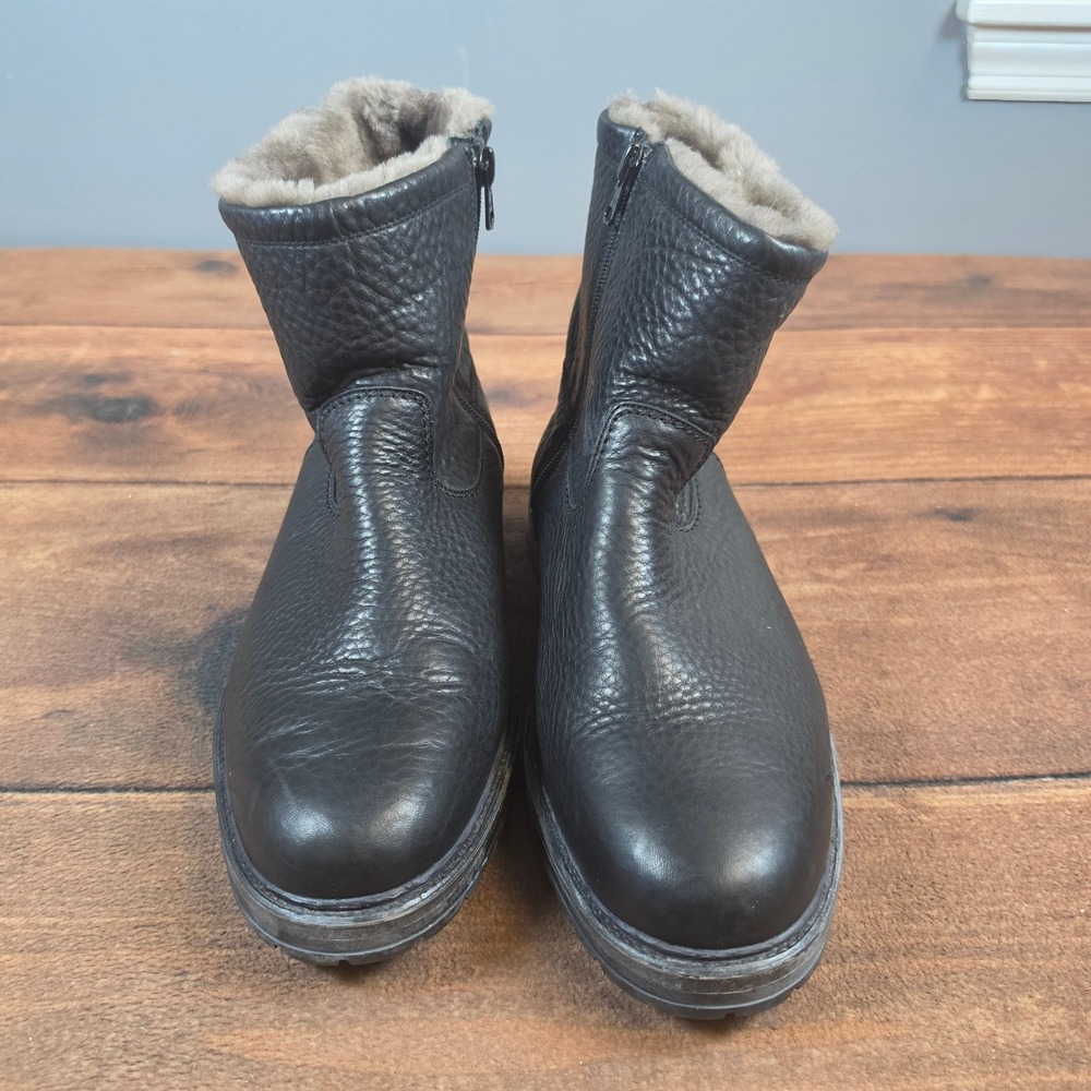 Mephisto Leonardo Leather Fur Lined Boots 10.5 Black Excellent Shearling Lined